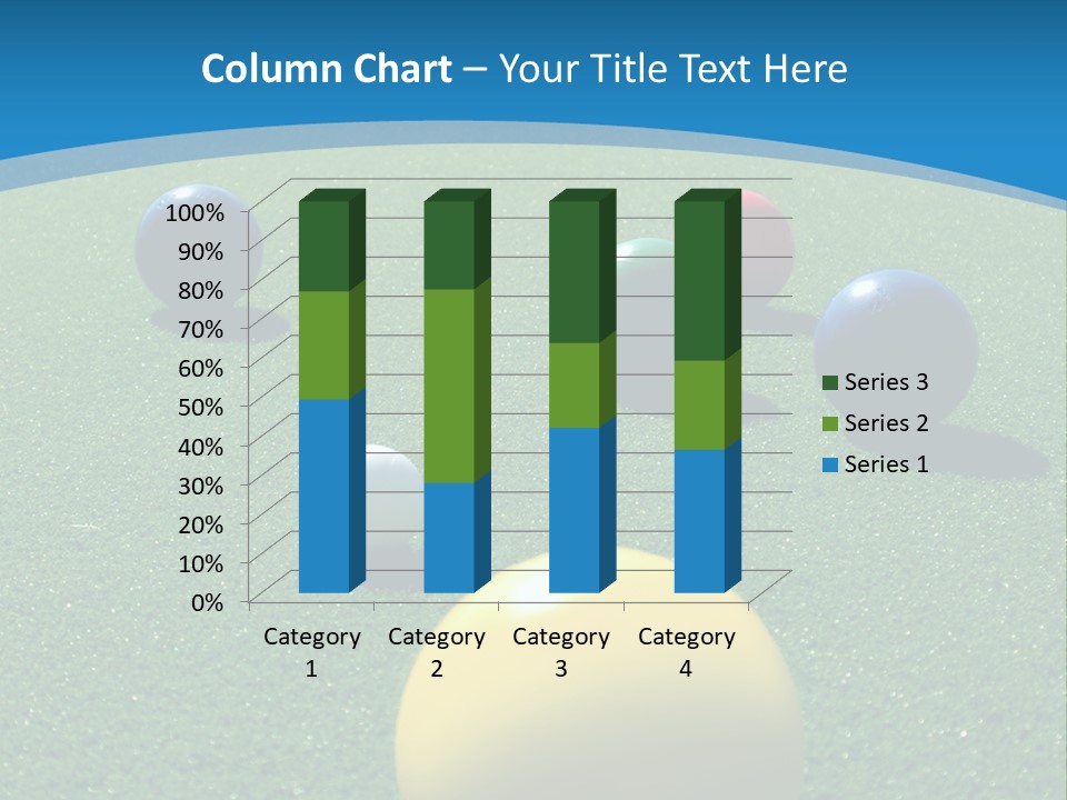 Bright Colored Bocce Balls On Brilliant Green Court. Three Players In Background. PowerPoint Template