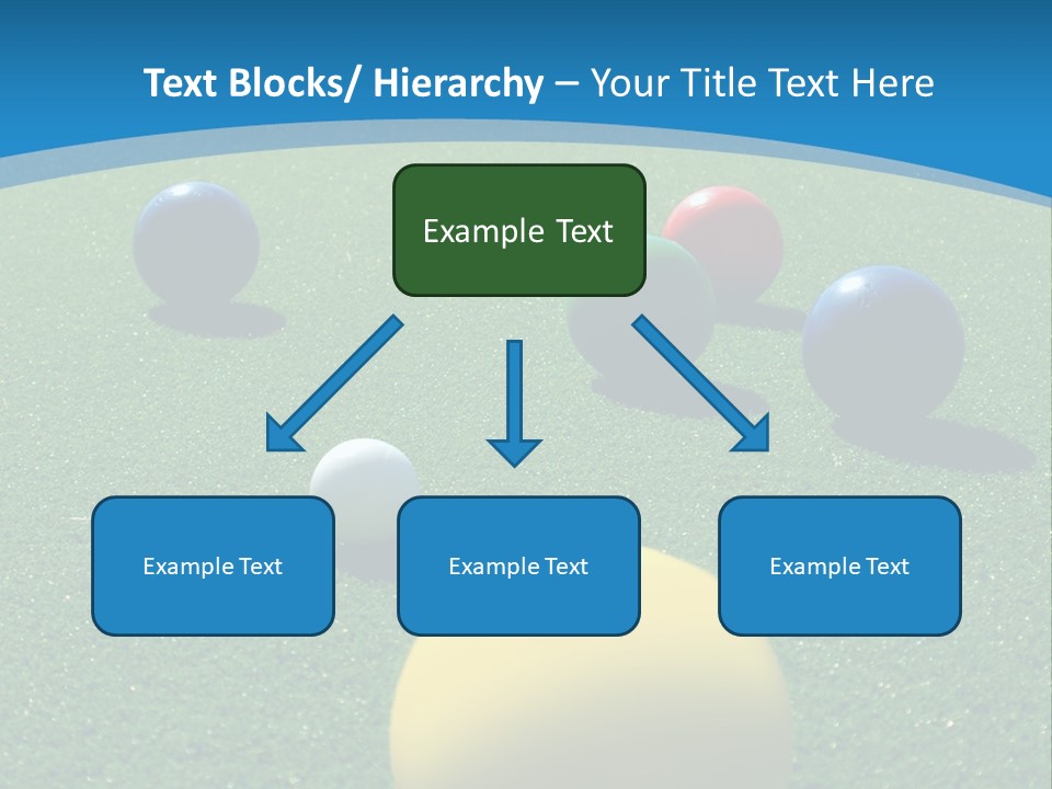 Bright Colored Bocce Balls On Brilliant Green Court. Three Players In Background. PowerPoint Template