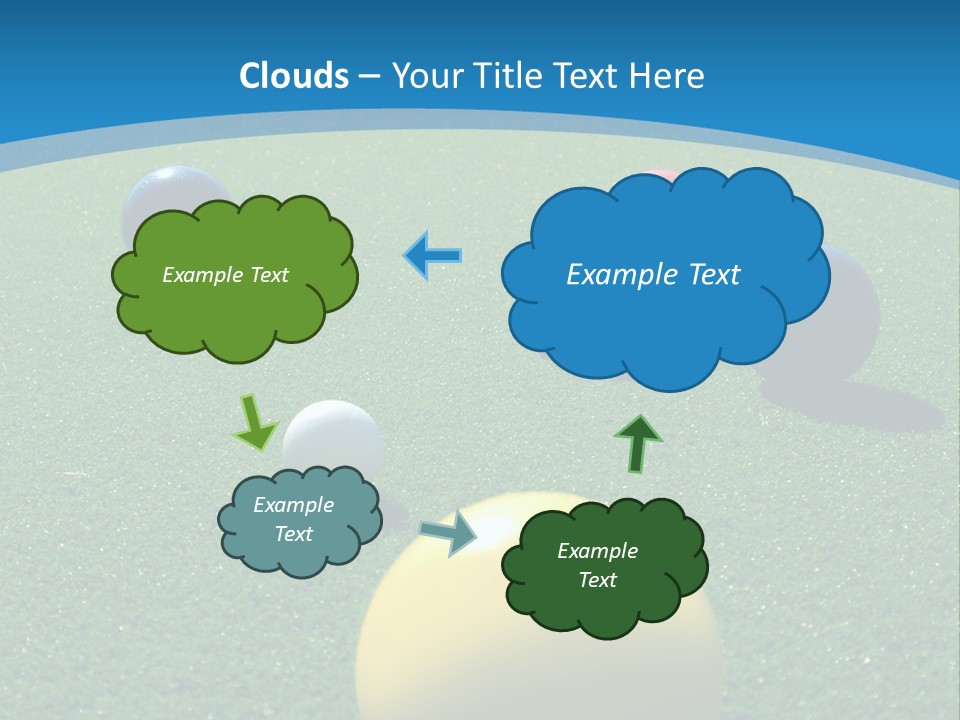 Bright Colored Bocce Balls On Brilliant Green Court. Three Players In Background. PowerPoint Template