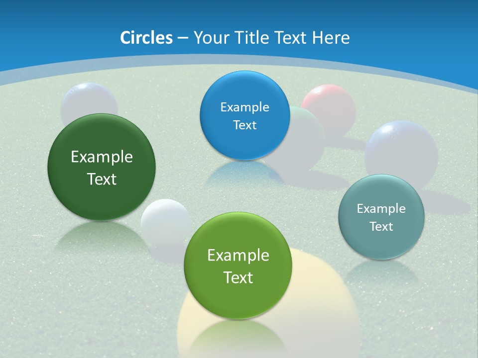 Bright Colored Bocce Balls On Brilliant Green Court. Three Players In Background. PowerPoint Template