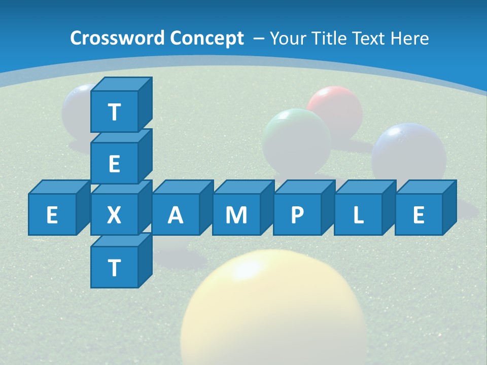 Bright Colored Bocce Balls On Brilliant Green Court. Three Players In Background. PowerPoint Template