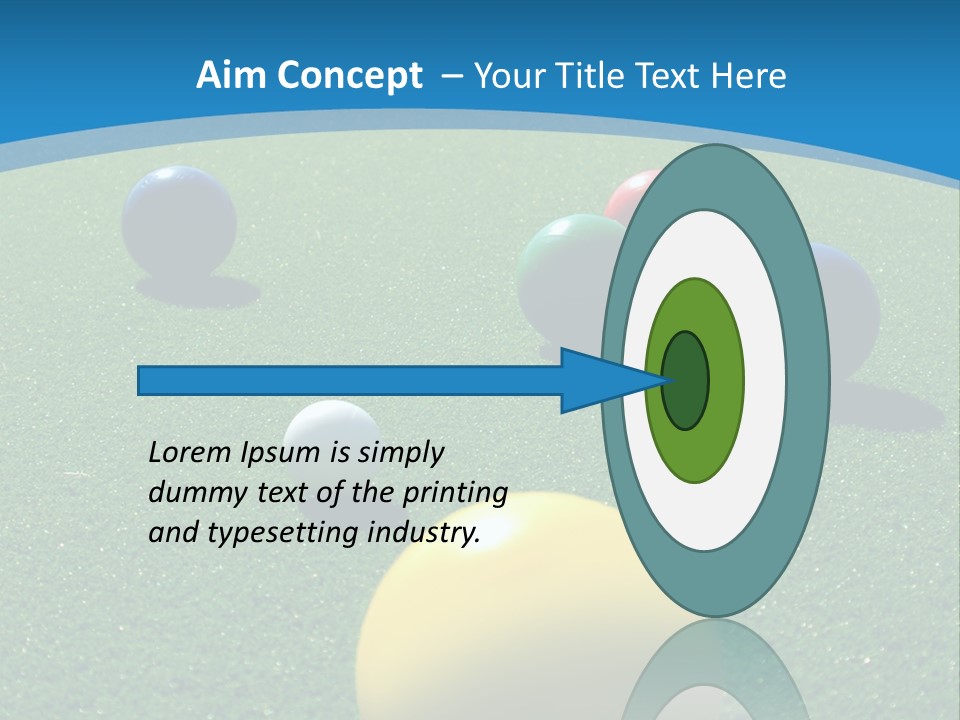 Bright Colored Bocce Balls On Brilliant Green Court. Three Players In Background. PowerPoint Template