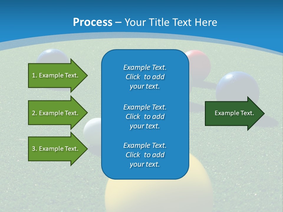 Bright Colored Bocce Balls On Brilliant Green Court. Three Players In Background. PowerPoint Template