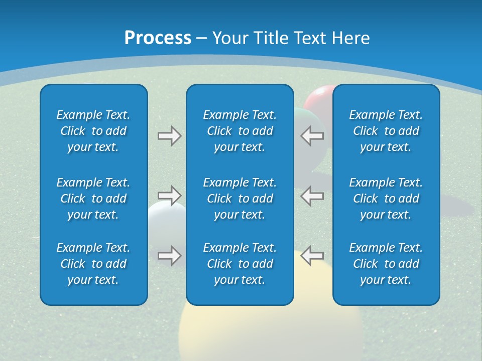 Bright Colored Bocce Balls On Brilliant Green Court. Three Players In Background. PowerPoint Template