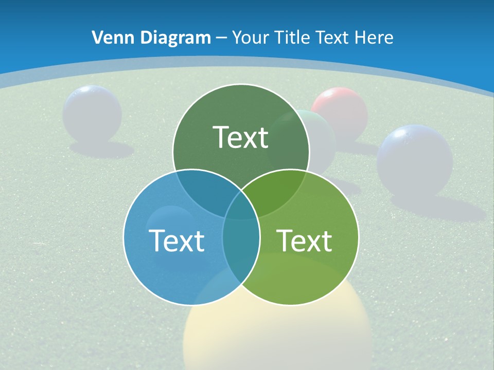 Bright Colored Bocce Balls On Brilliant Green Court. Three Players In Background. PowerPoint Template