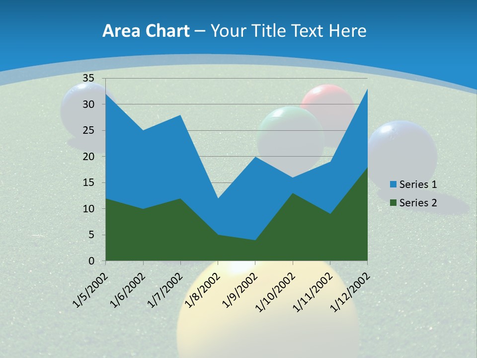 Bright Colored Bocce Balls On Brilliant Green Court. Three Players In Background. PowerPoint Template