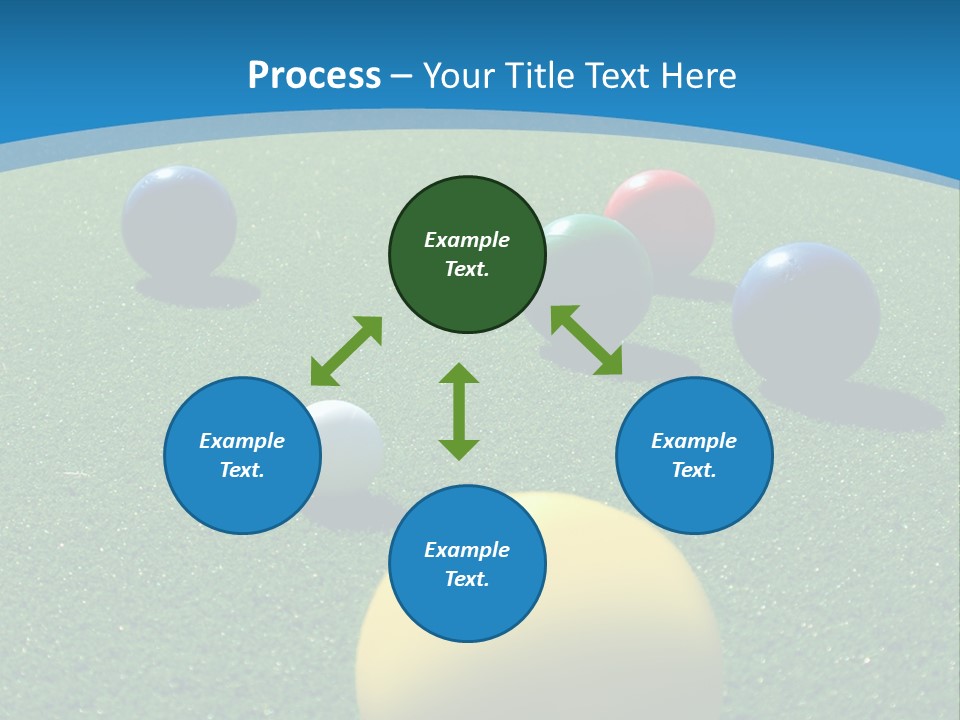 Bright Colored Bocce Balls On Brilliant Green Court. Three Players In Background. PowerPoint Template