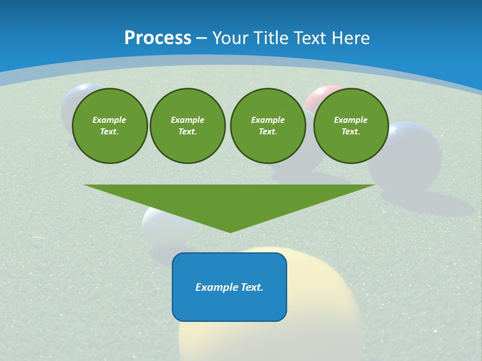 Bright Colored Bocce Balls On Brilliant Green Court. Three Players In Background. PowerPoint Template