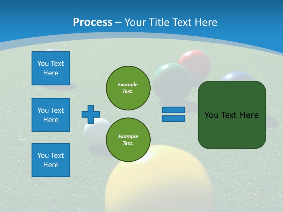 Bright Colored Bocce Balls On Brilliant Green Court. Three Players In Background. PowerPoint Template