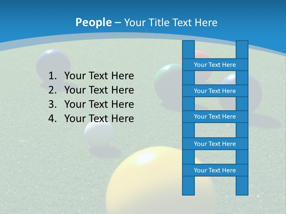 Bright Colored Bocce Balls On Brilliant Green Court. Three Players In Background. PowerPoint Template