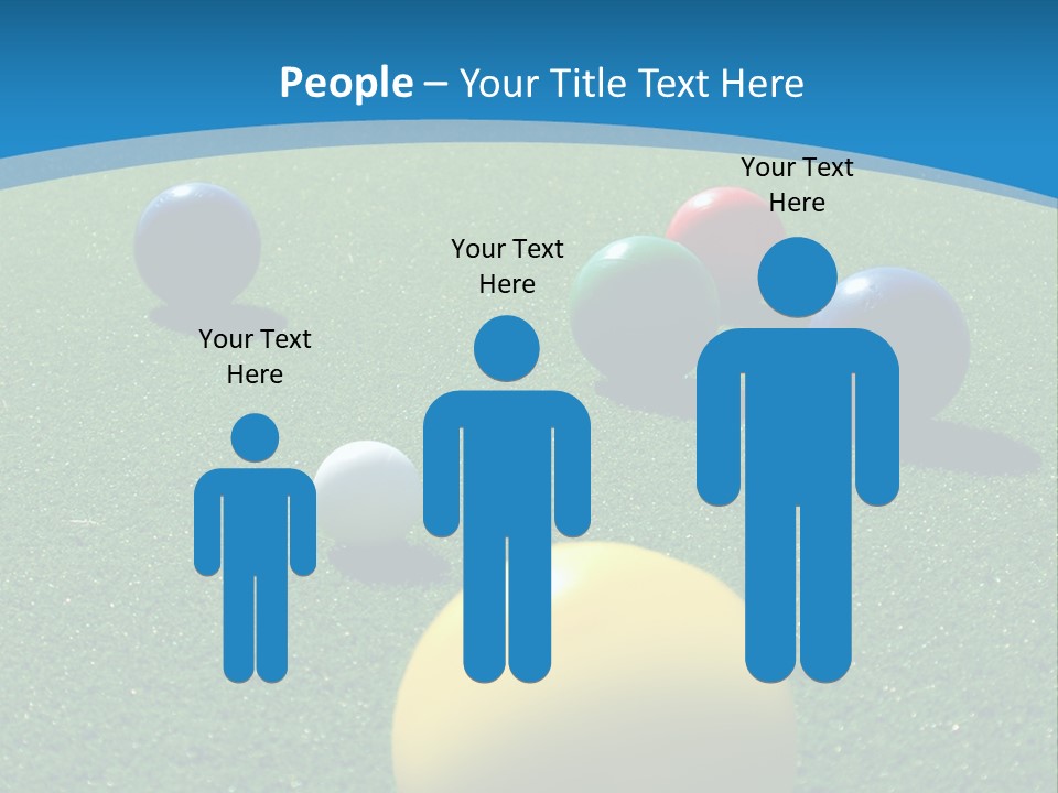 Bright Colored Bocce Balls On Brilliant Green Court. Three Players In Background. PowerPoint Template