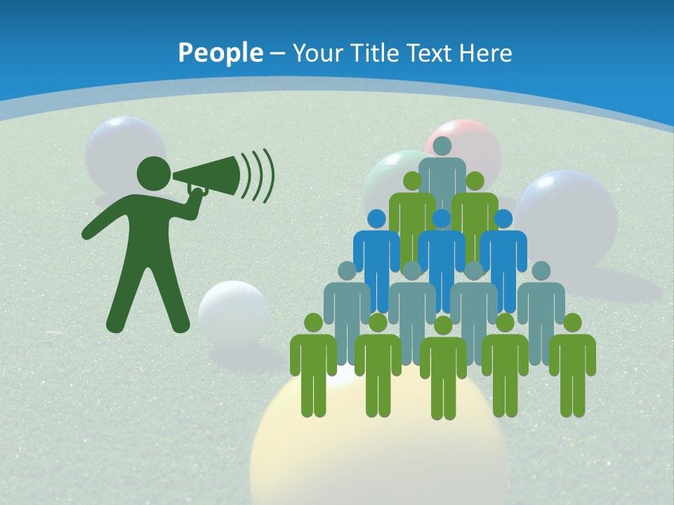 Bright Colored Bocce Balls On Brilliant Green Court. Three Players In Background. PowerPoint Template