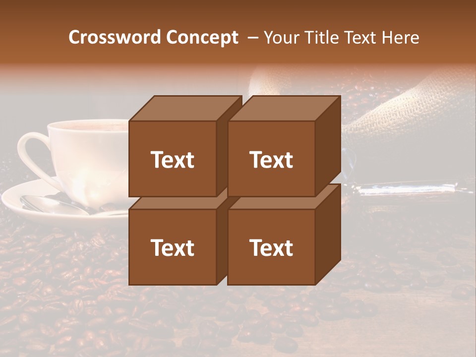 Coffee Cup With Burlap Sack Of Roasted Beans On Rustic Table PowerPoint Template