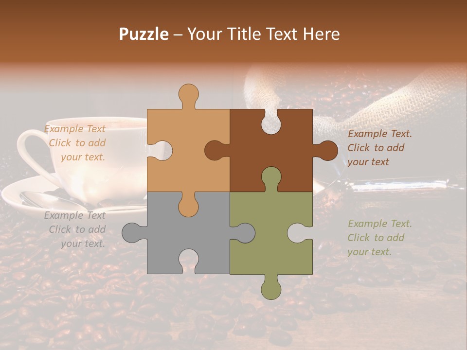 Coffee Cup With Burlap Sack Of Roasted Beans On Rustic Table PowerPoint Template