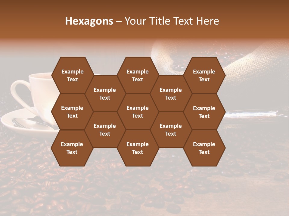 Coffee Cup With Burlap Sack Of Roasted Beans On Rustic Table PowerPoint Template