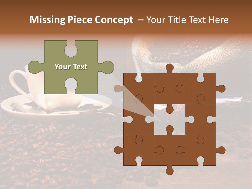 Coffee Cup With Burlap Sack Of Roasted Beans On Rustic Table PowerPoint Template