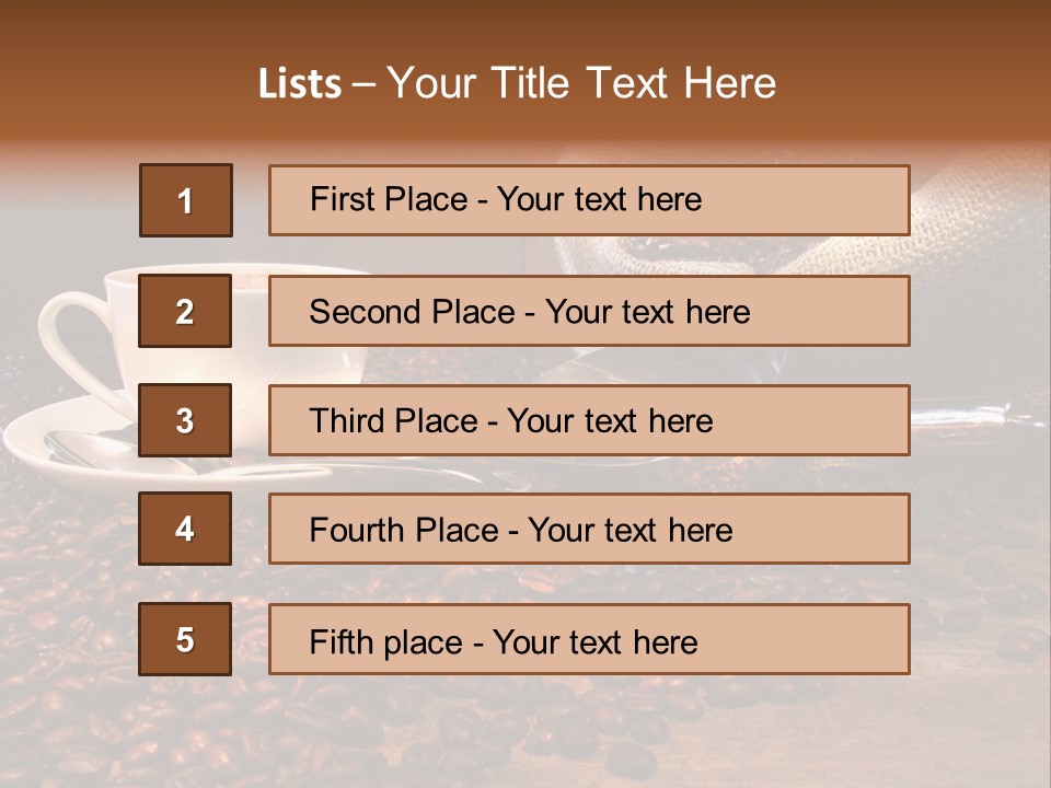 Coffee Cup With Burlap Sack Of Roasted Beans On Rustic Table PowerPoint Template