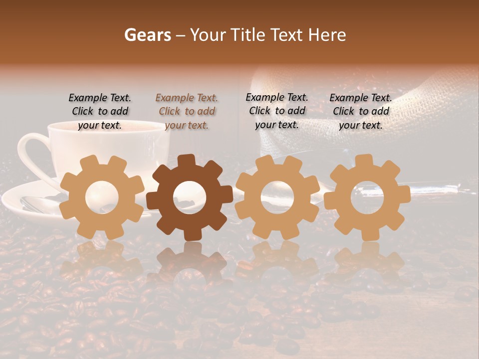 Coffee Cup With Burlap Sack Of Roasted Beans On Rustic Table PowerPoint Template