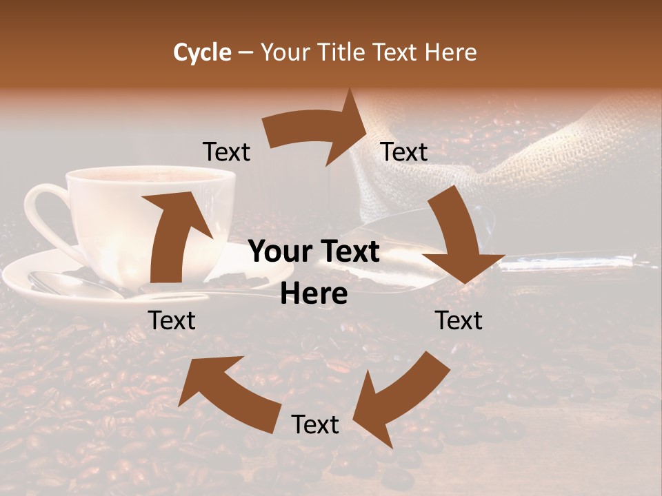 Coffee Cup With Burlap Sack Of Roasted Beans On Rustic Table PowerPoint Template