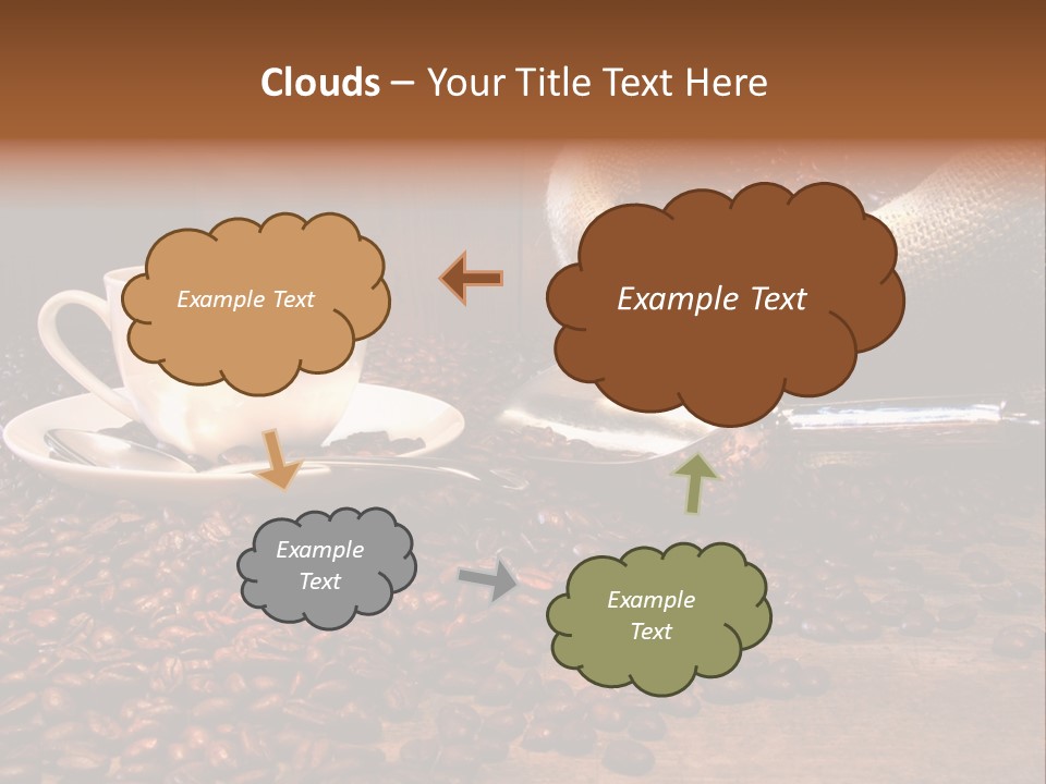 Coffee Cup With Burlap Sack Of Roasted Beans On Rustic Table PowerPoint Template