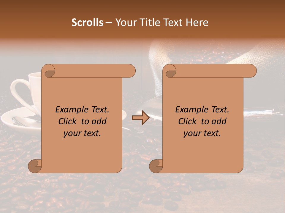 Coffee Cup With Burlap Sack Of Roasted Beans On Rustic Table PowerPoint Template