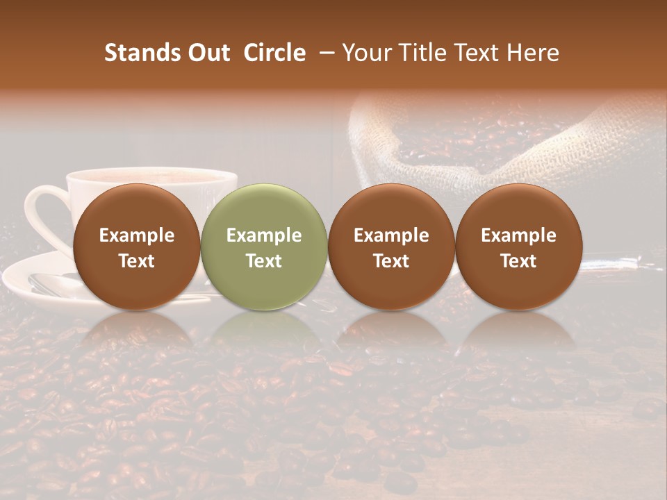 Coffee Cup With Burlap Sack Of Roasted Beans On Rustic Table PowerPoint Template