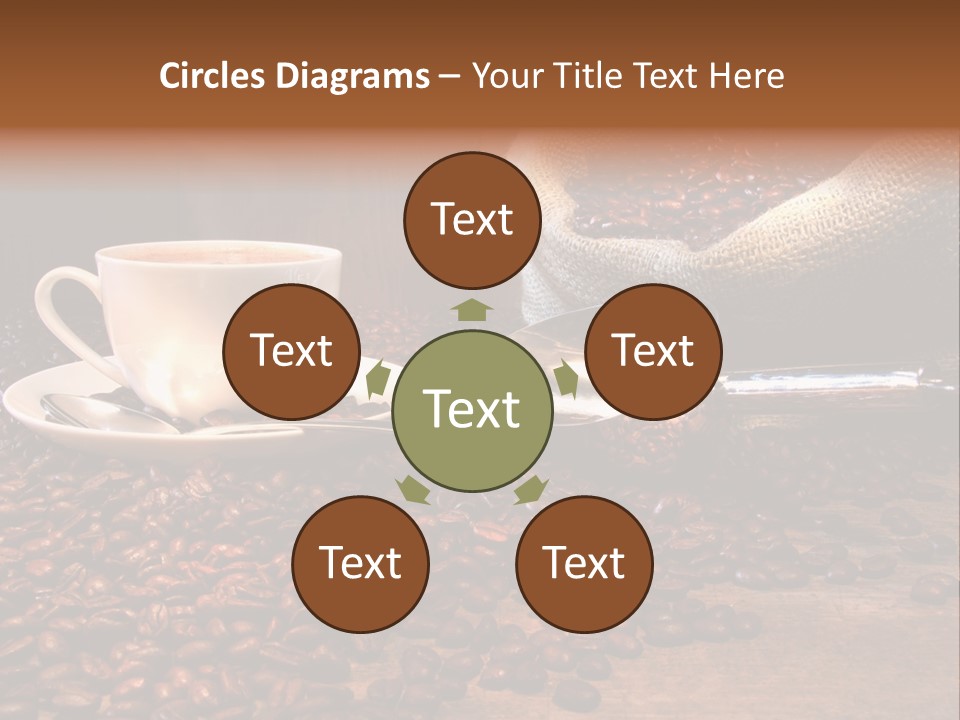 Coffee Cup With Burlap Sack Of Roasted Beans On Rustic Table PowerPoint Template