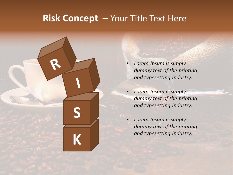 Coffee Cup With Burlap Sack Of Roasted Beans On Rustic Table PowerPoint Template