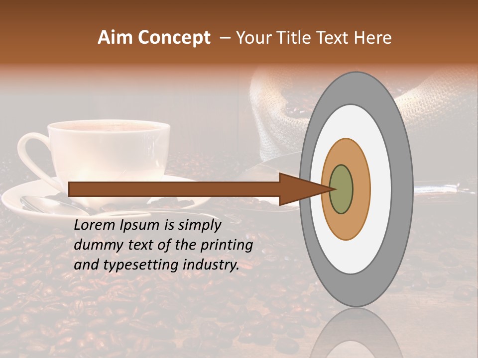 Coffee Cup With Burlap Sack Of Roasted Beans On Rustic Table PowerPoint Template