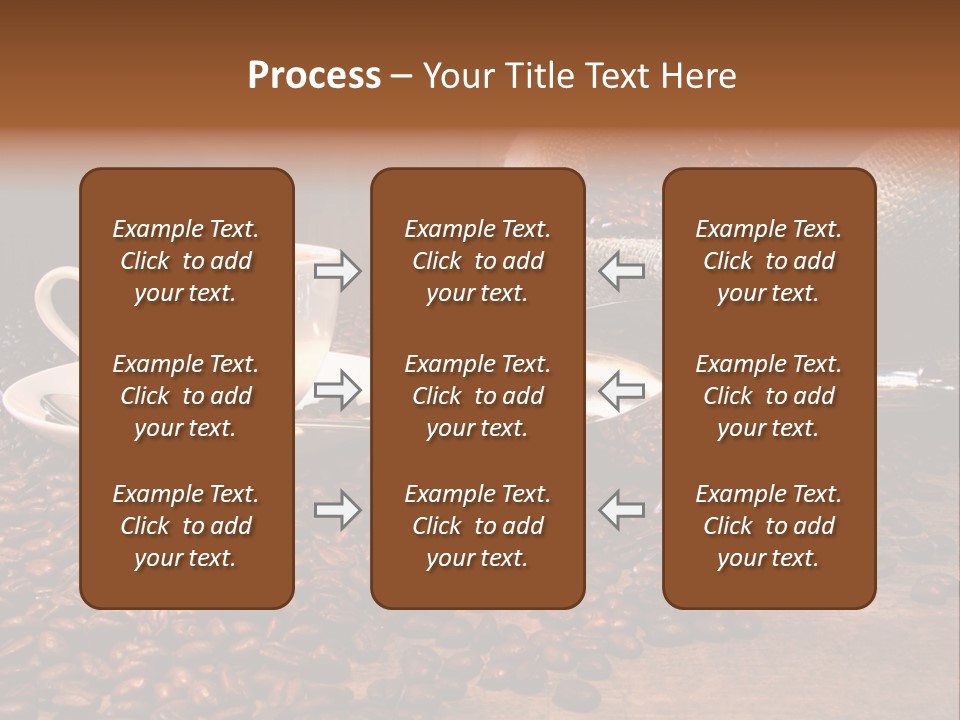 Coffee Cup With Burlap Sack Of Roasted Beans On Rustic Table PowerPoint Template