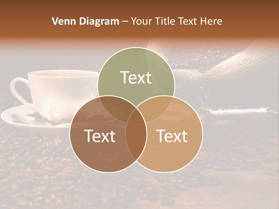 Coffee Cup With Burlap Sack Of Roasted Beans On Rustic Table PowerPoint Template