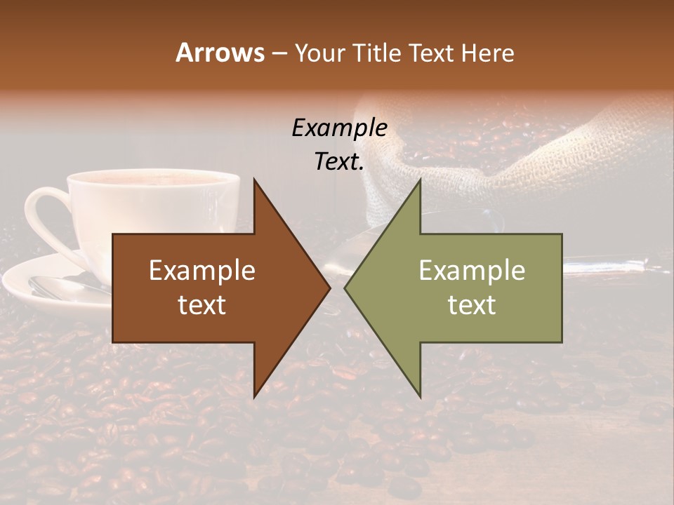 Coffee Cup With Burlap Sack Of Roasted Beans On Rustic Table PowerPoint Template