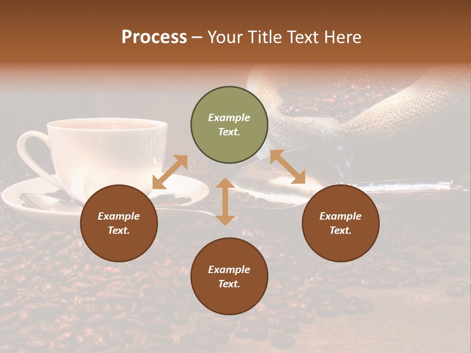 Coffee Cup With Burlap Sack Of Roasted Beans On Rustic Table PowerPoint Template