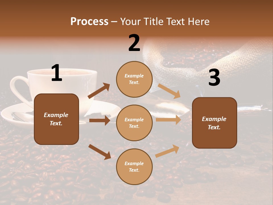 Coffee Cup With Burlap Sack Of Roasted Beans On Rustic Table PowerPoint Template