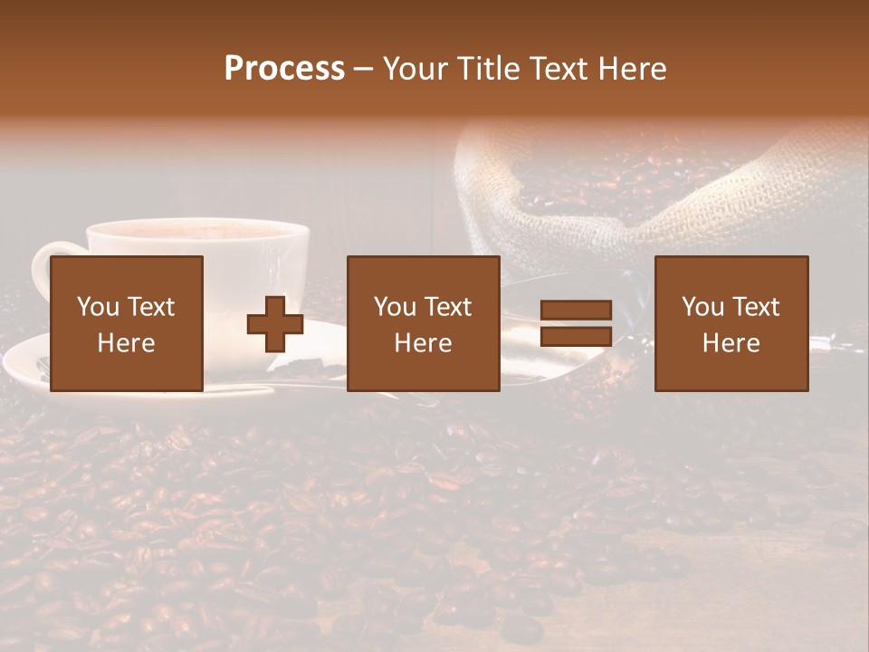 Coffee Cup With Burlap Sack Of Roasted Beans On Rustic Table PowerPoint Template