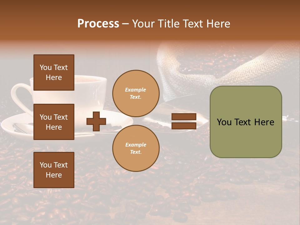 Coffee Cup With Burlap Sack Of Roasted Beans On Rustic Table PowerPoint Template