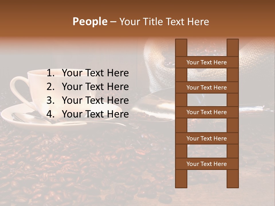 Coffee Cup With Burlap Sack Of Roasted Beans On Rustic Table PowerPoint Template