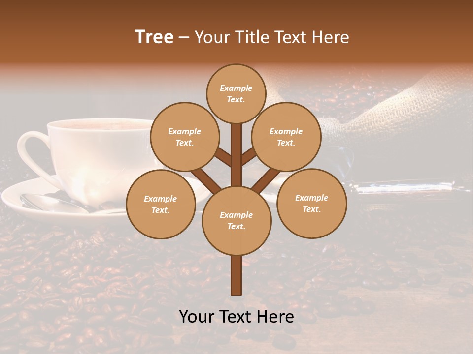 Coffee Cup With Burlap Sack Of Roasted Beans On Rustic Table PowerPoint Template