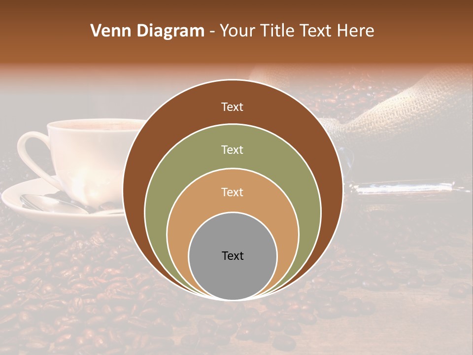 Coffee Cup With Burlap Sack Of Roasted Beans On Rustic Table PowerPoint Template