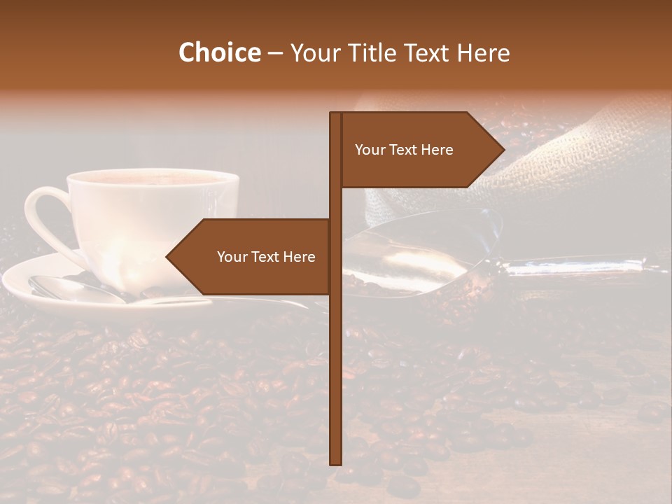Coffee Cup With Burlap Sack Of Roasted Beans On Rustic Table PowerPoint Template