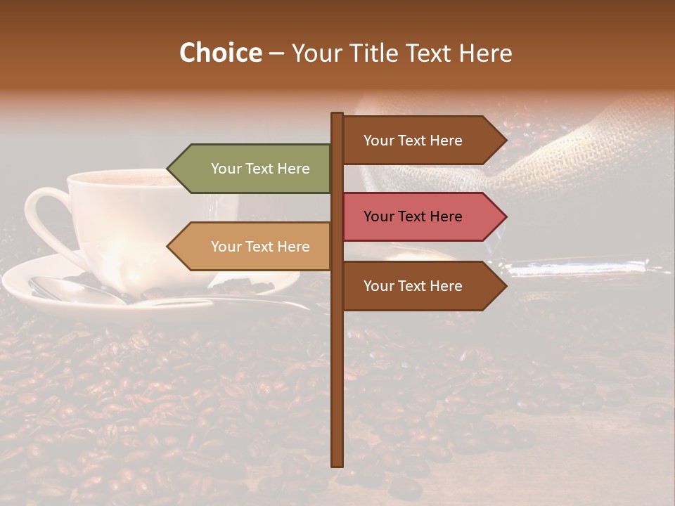 Coffee Cup With Burlap Sack Of Roasted Beans On Rustic Table PowerPoint Template