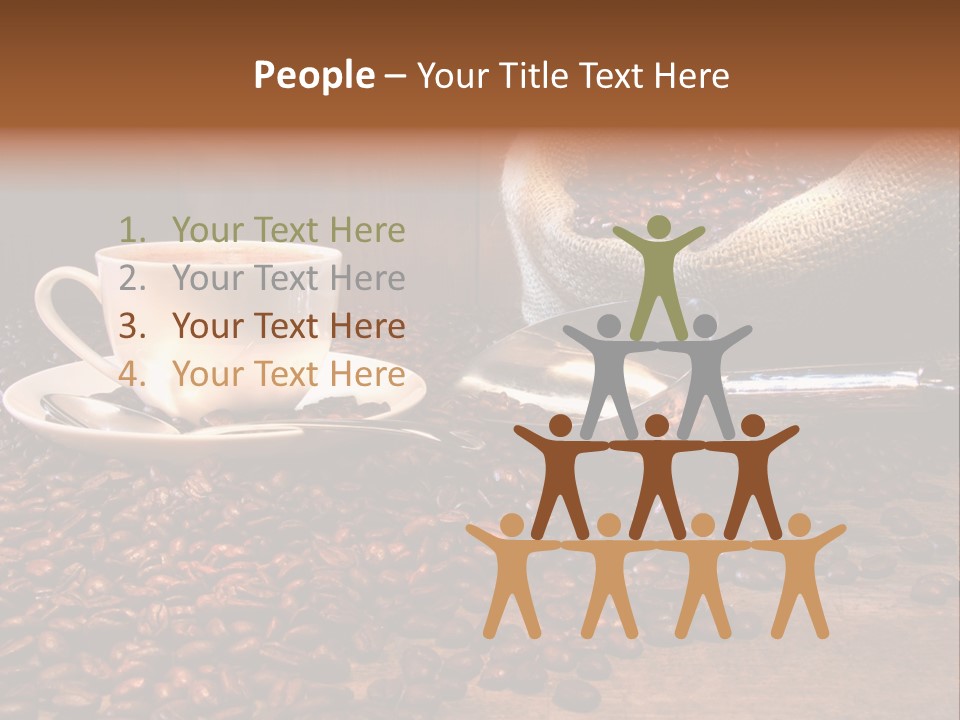 Coffee Cup With Burlap Sack Of Roasted Beans On Rustic Table PowerPoint Template