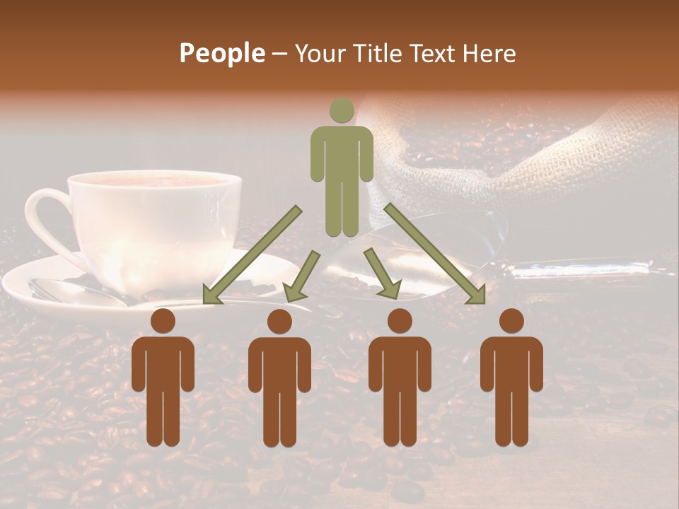 Coffee Cup With Burlap Sack Of Roasted Beans On Rustic Table PowerPoint Template