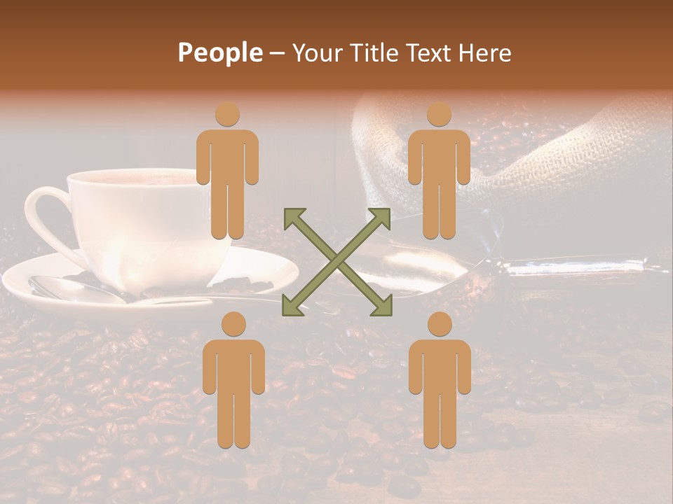 Coffee Cup With Burlap Sack Of Roasted Beans On Rustic Table PowerPoint Template