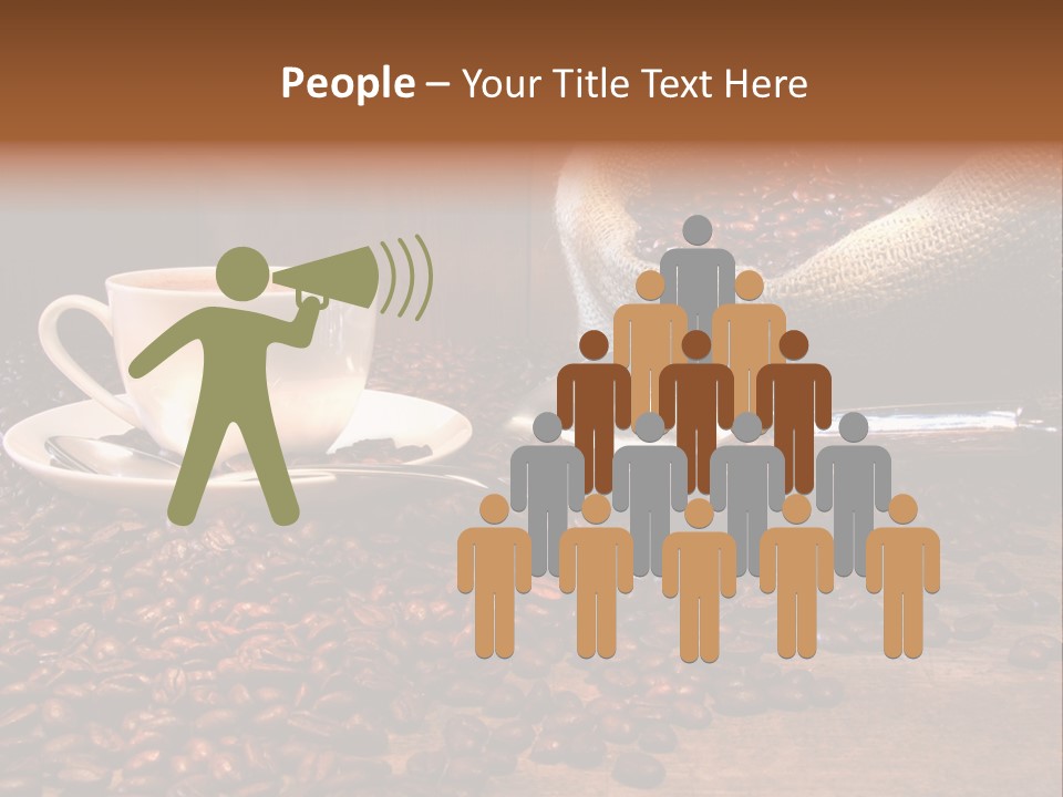 Coffee Cup With Burlap Sack Of Roasted Beans On Rustic Table PowerPoint Template