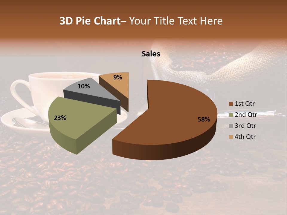 Coffee Cup With Burlap Sack Of Roasted Beans On Rustic Table PowerPoint Template