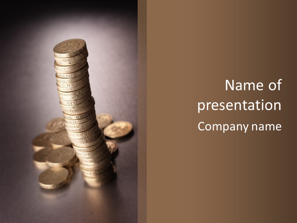 Pile Of One Pound British Sterling Coins PowerPoint Template