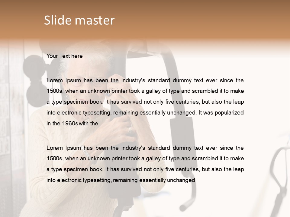 Senior Woman With Fitness Machine Over White Background. Shallow Dof. PowerPoint Template