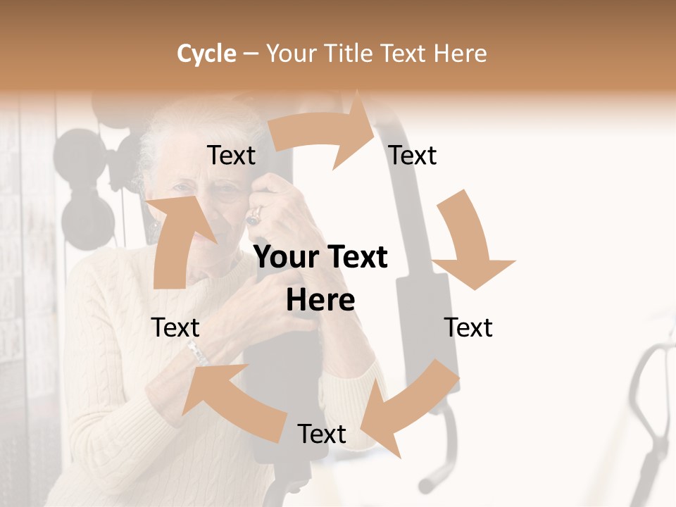 Senior Woman With Fitness Machine Over White Background. Shallow Dof. PowerPoint Template