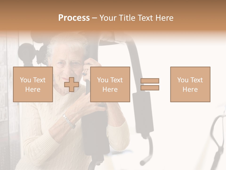 Senior Woman With Fitness Machine Over White Background. Shallow Dof. PowerPoint Template